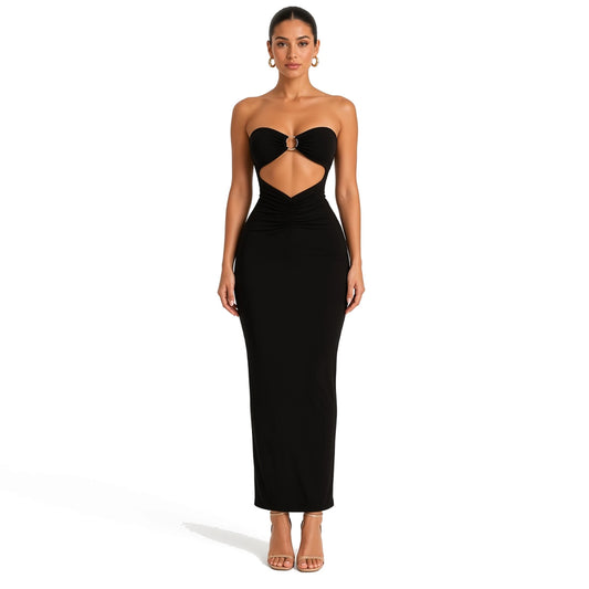 Sexy Strapless Cutout Maxi Dress — Black front
