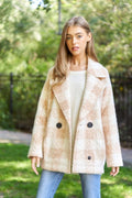 Fuzzy Boucle Textured Double Breasted Coat Jacket, 