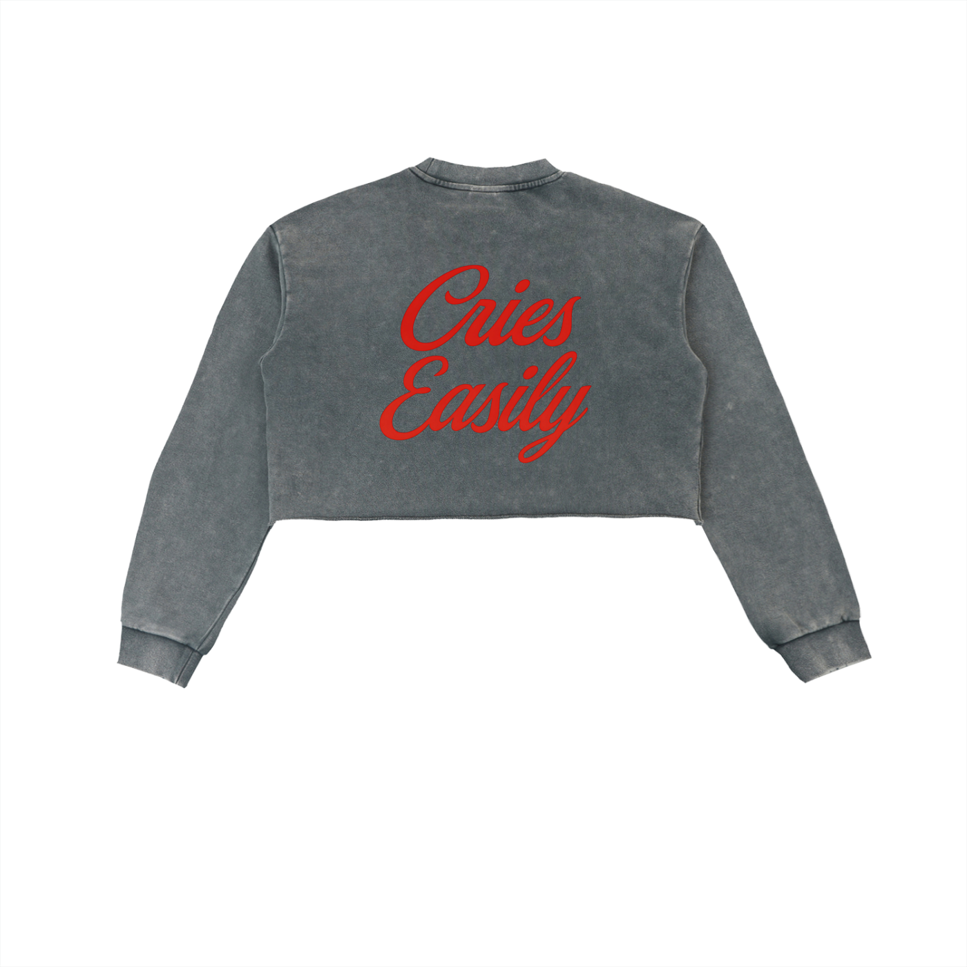 Cries Easily Washed Raw Edge Cropped Sweatshirt