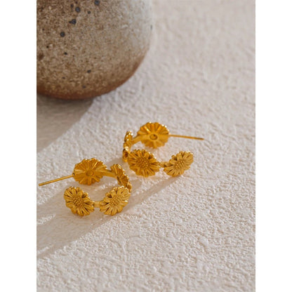 Gold Daisy Hoop Earrings