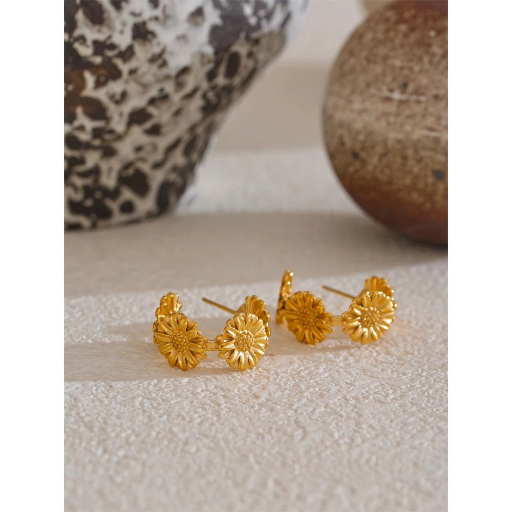 Gold Daisy Hoop Earrings