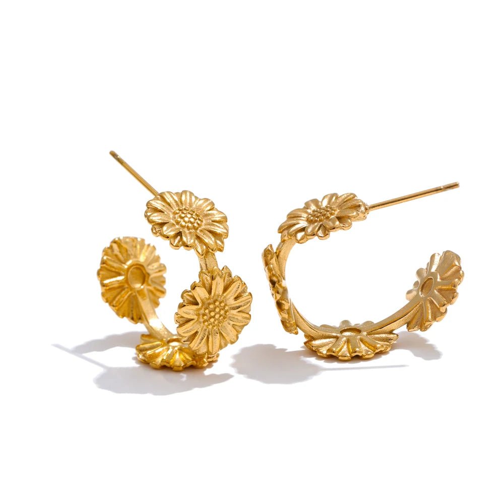 Gold Daisy Hoop Earrings