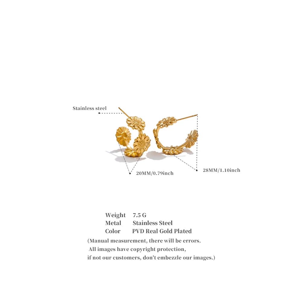 Gold Daisy Hoop Earrings - Size Details