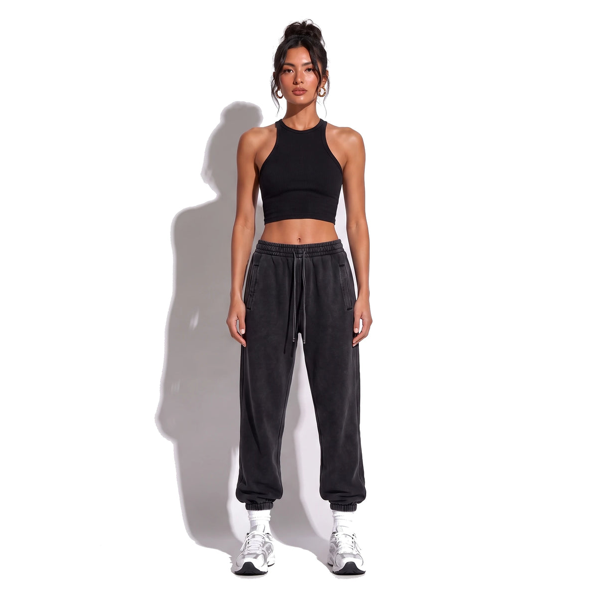 Street Distressed Loose Joggers — dark gray front