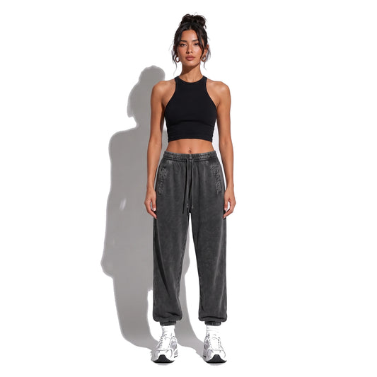 Washed Loose Sweatpants — dark gray front