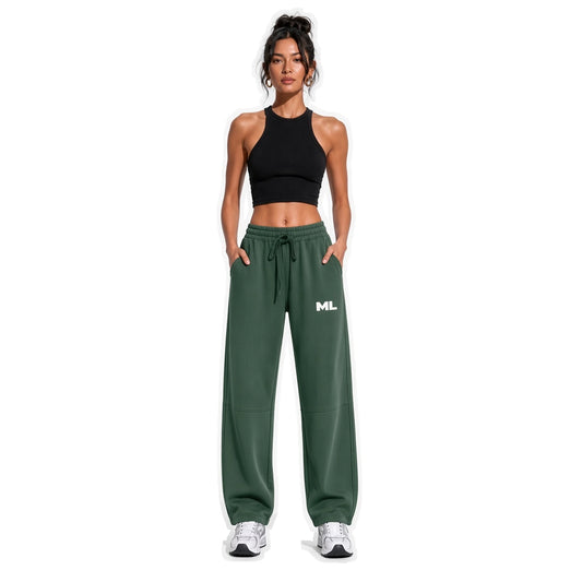Barrel Leg Fleece Sweatpants — dark green front