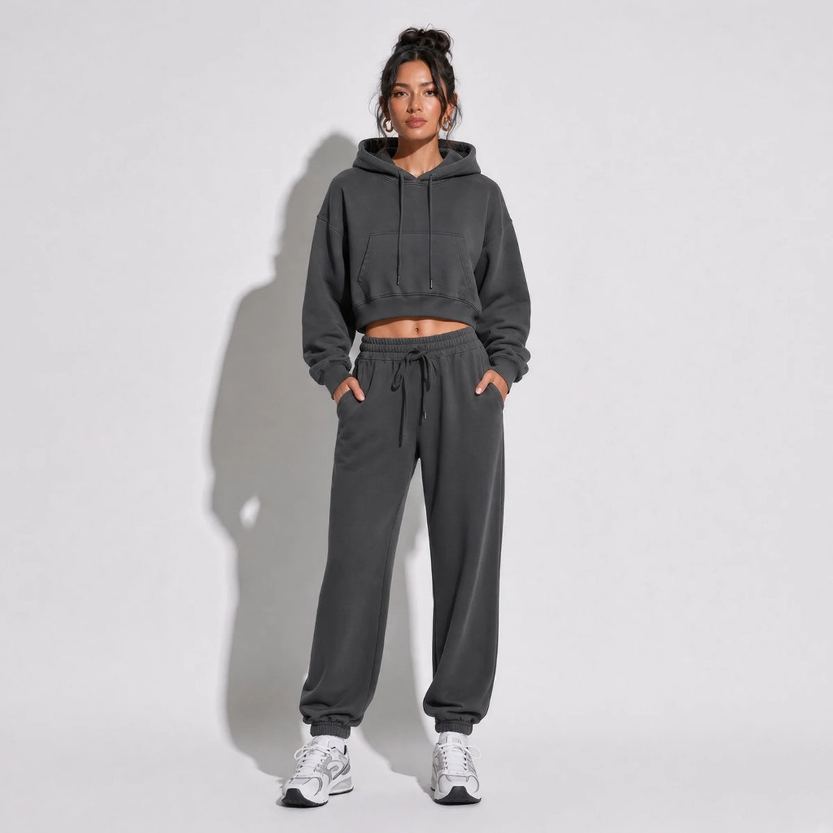 Cropped Hoodie — Dark Grey front