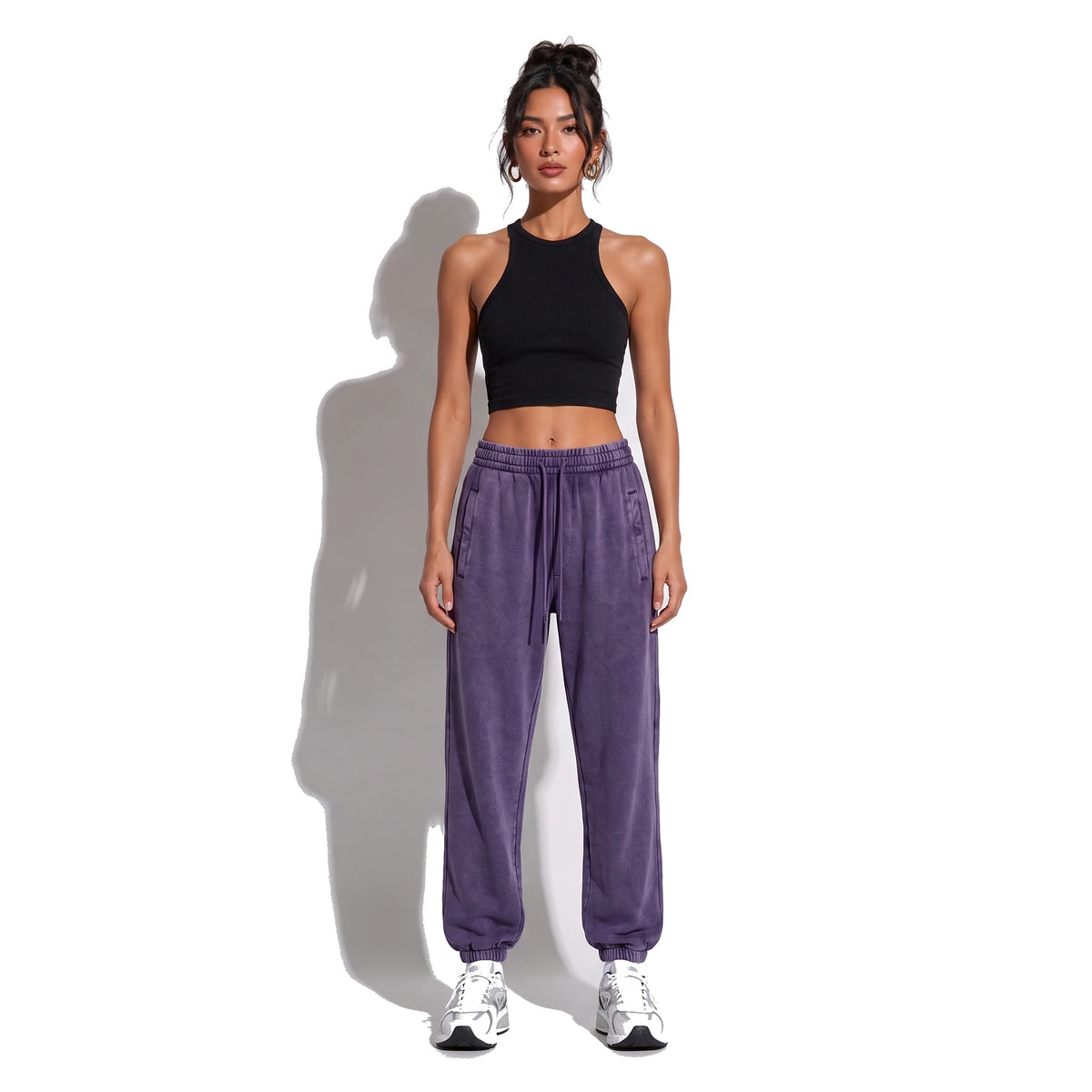 Washed Loose Sweatpants — dark purple front