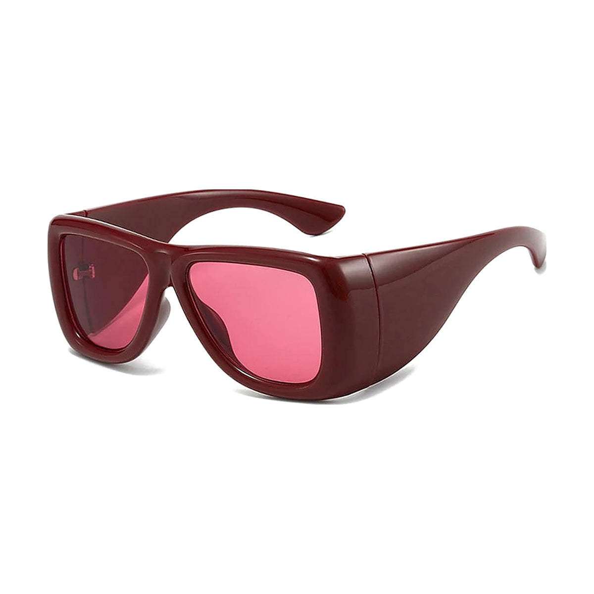 Wide-Leg Square Sunglasses — dark red front