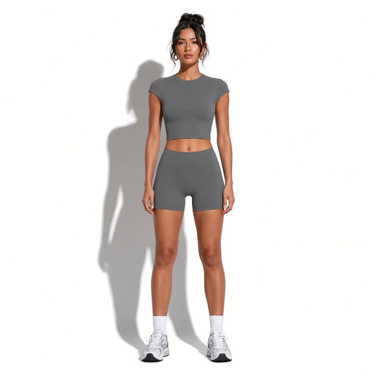 Short Sleeve Workout T-Shirt — Dark Gray front