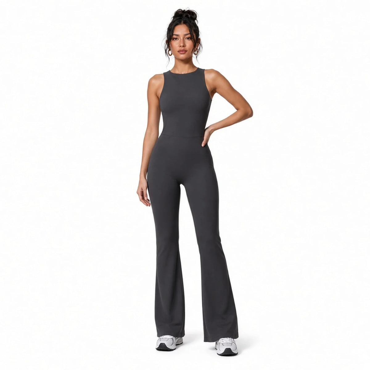 Yoga Flare Jumpsuit — Dark Gray front
