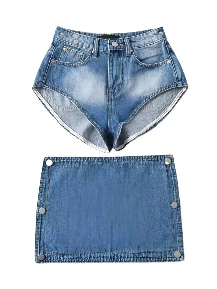 Denim Button Mini Skirt