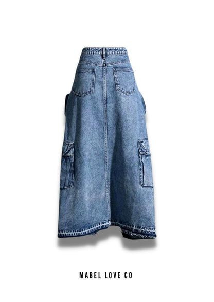 denim cargo maxi skirt