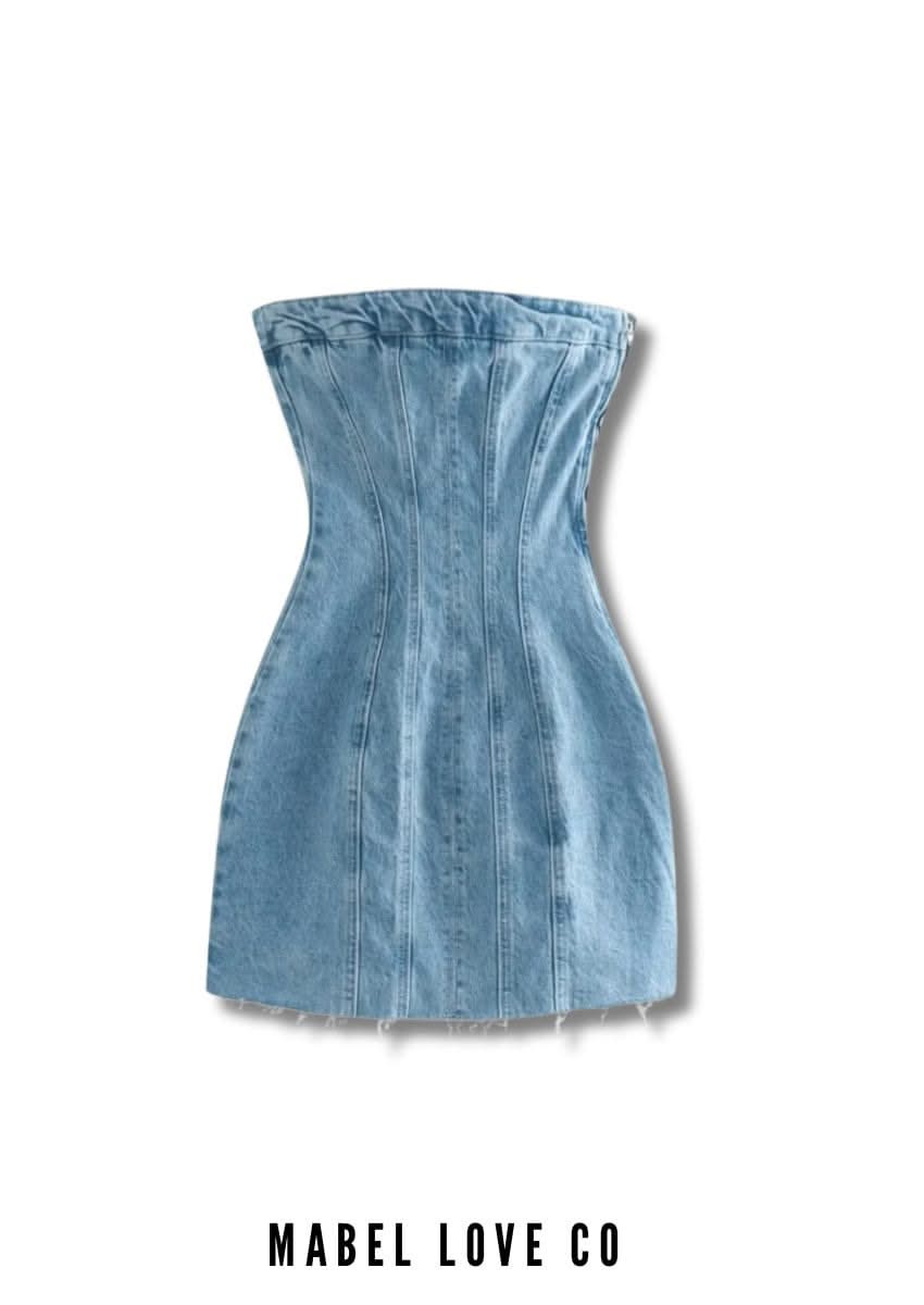 Blue Denim Strapless Mini Dress | MABEL LOVE Mabel Love Co Blue Denim Strapless Mini Dress | MABEL LOVE Mabel Love Co