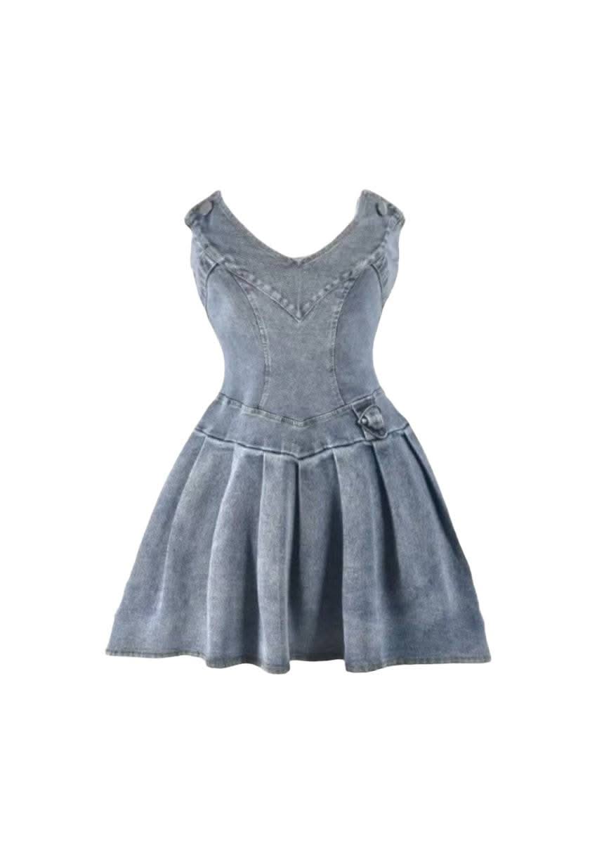 Strapless Denim Mini Pleated Dress Strapless Denim Mini Pleated Dress