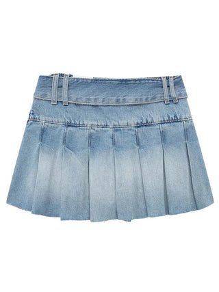 Back Denim Pleated Skirt