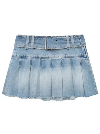 Front Denim Pleated Skirt