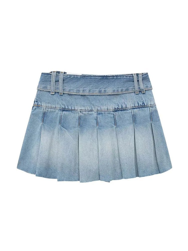 Back Denim Pleated Skirt