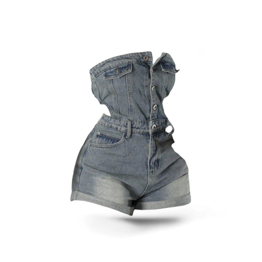 Denim Tube Top Romper — denim ghost
