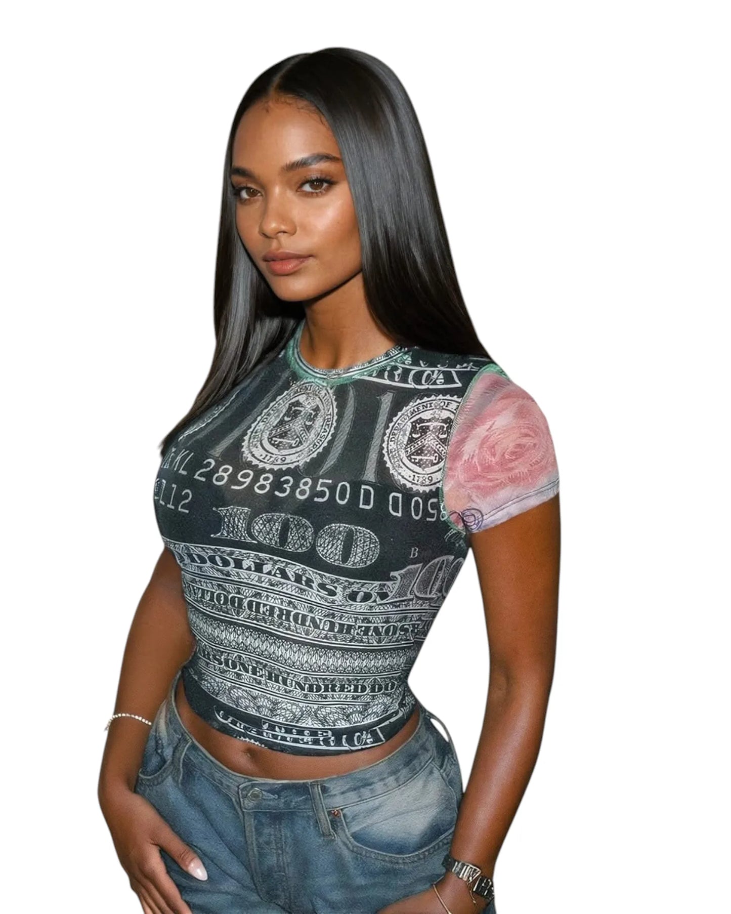 Top corto con estampado de dólares