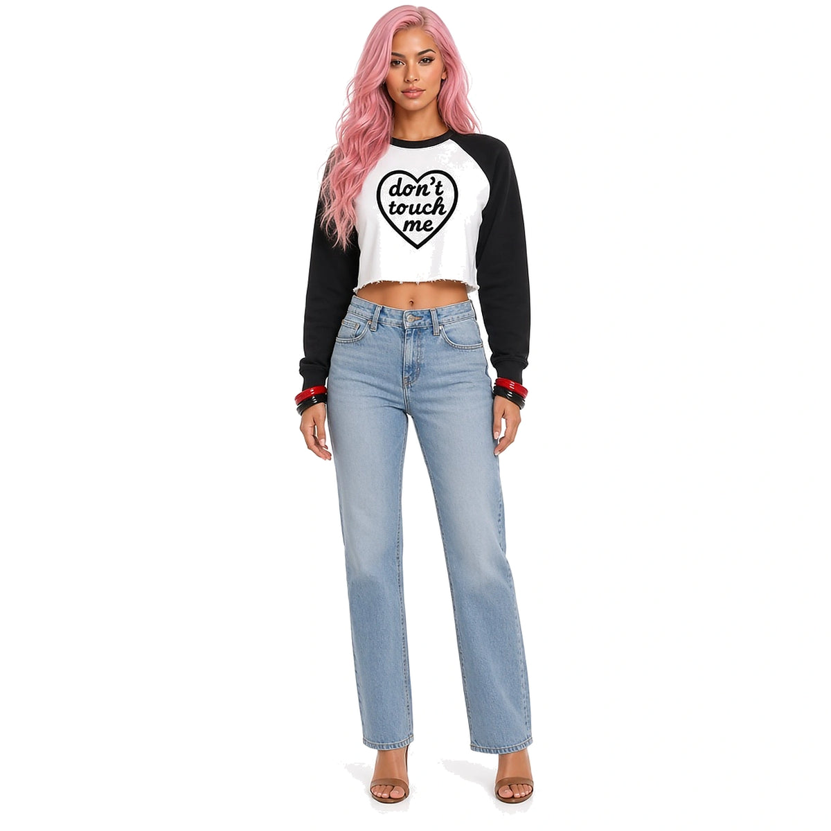 Dont touch me Color-Block Crop Sweatshirt — front