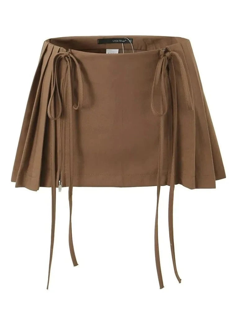 Drawstring Mini Pleated Skirt