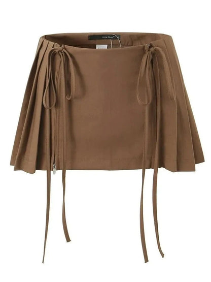 Drawstring Mini Pleated Skirt