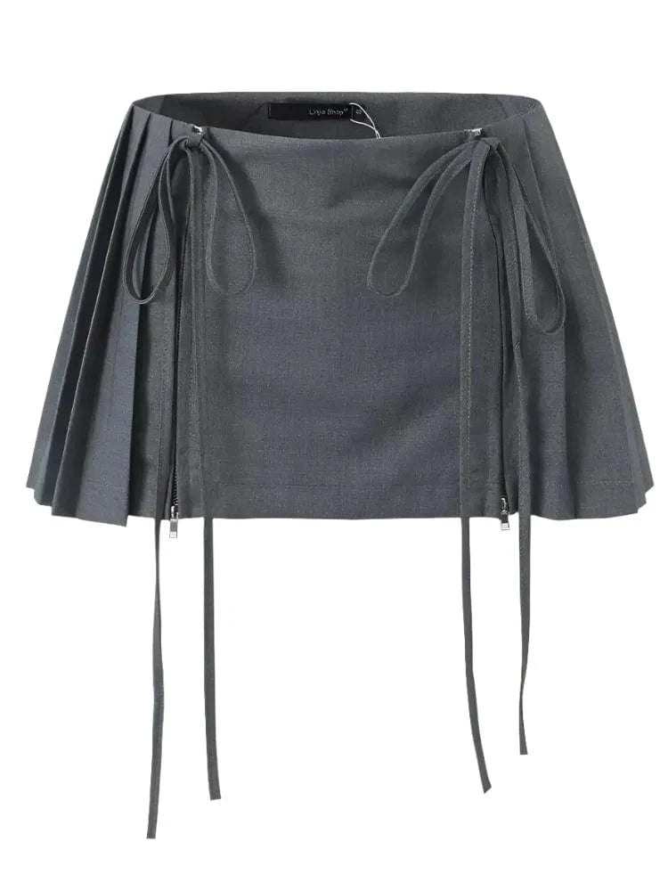 Drawstring Mini Pleated Skirt