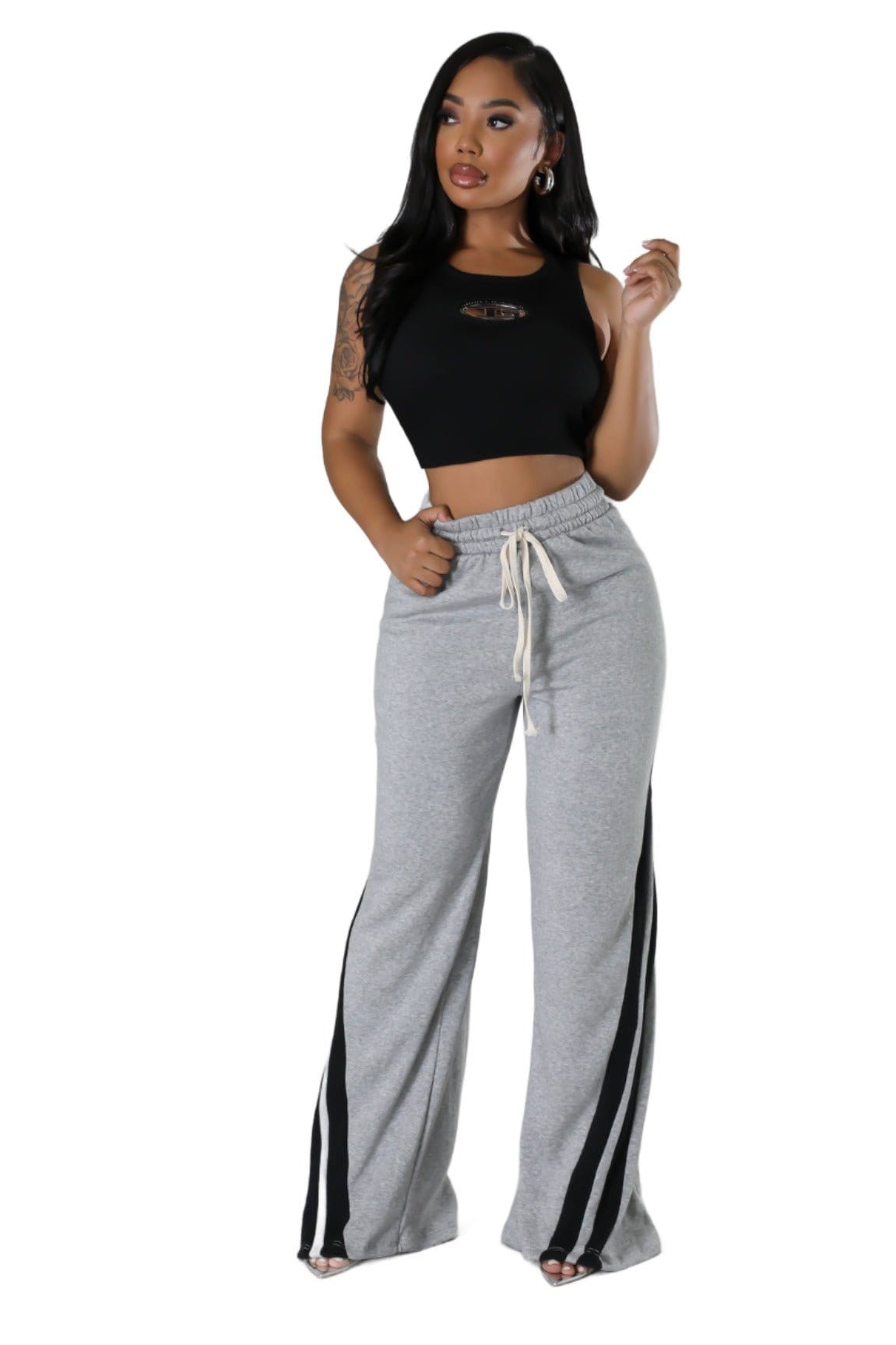 Drawstring Sweatpants with Striped Tape Patch