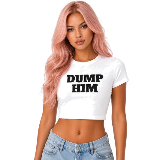 Dump Him White Essential Crop Top T-Shirt — close-up