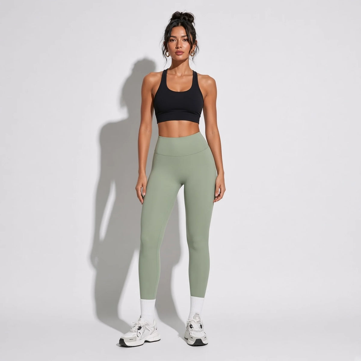 Selective High-Waist Fitness Leggings — Dusty Green front