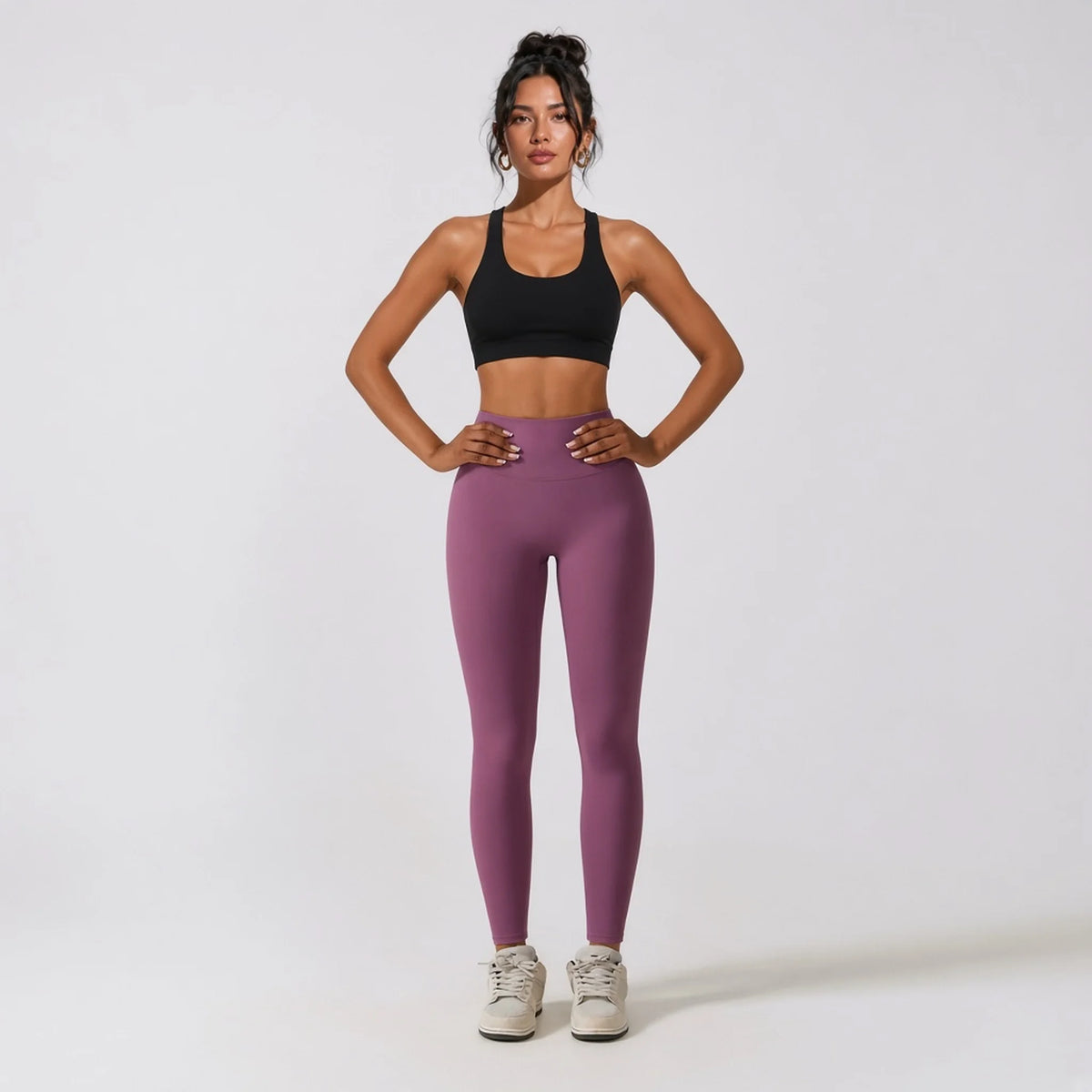 Selective High-Waist Fitness Leggings — Dusty Purple front