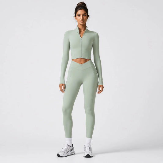 Crop Top Yoga Jacket — Dusty Green front