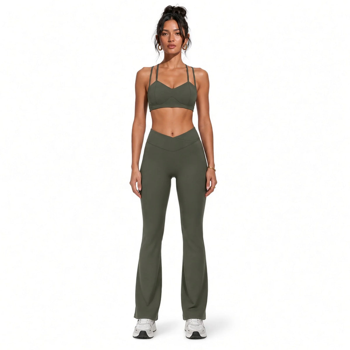 Women's Fitness Long Sleeve Leggings Set — Dusty Green Set-2 front