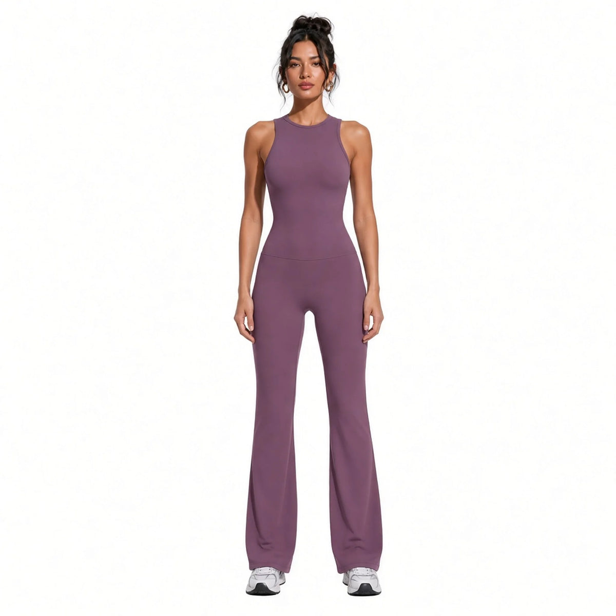 Yoga Flare Jumpsuit — Dusty Purple front