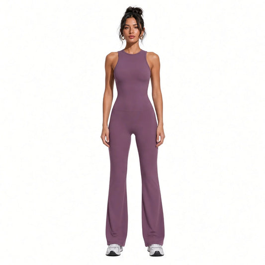 Yoga Flare Jumpsuit — Dusty Purple front
