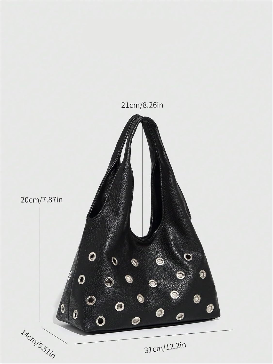 Women'S Rivet Leather Hobo Bag Y2K Double Handle Medium Shoulder Bags Punk Handbags
