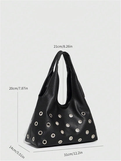 Women'S Rivet Leather Hobo Bag Y2K Double Handle Medium Shoulder Bags Punk Handbags