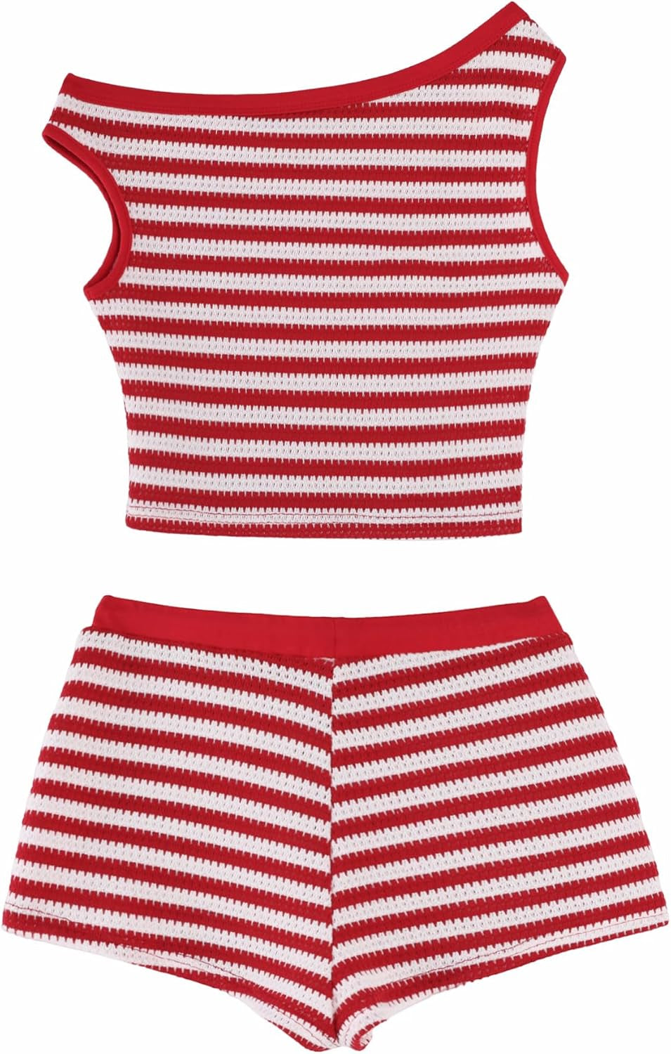 Women'S Striped Set 2 Piece Outfits Knit off the Shoulder Crop Tank Top Mini Shorts Vacation Going Out Sets