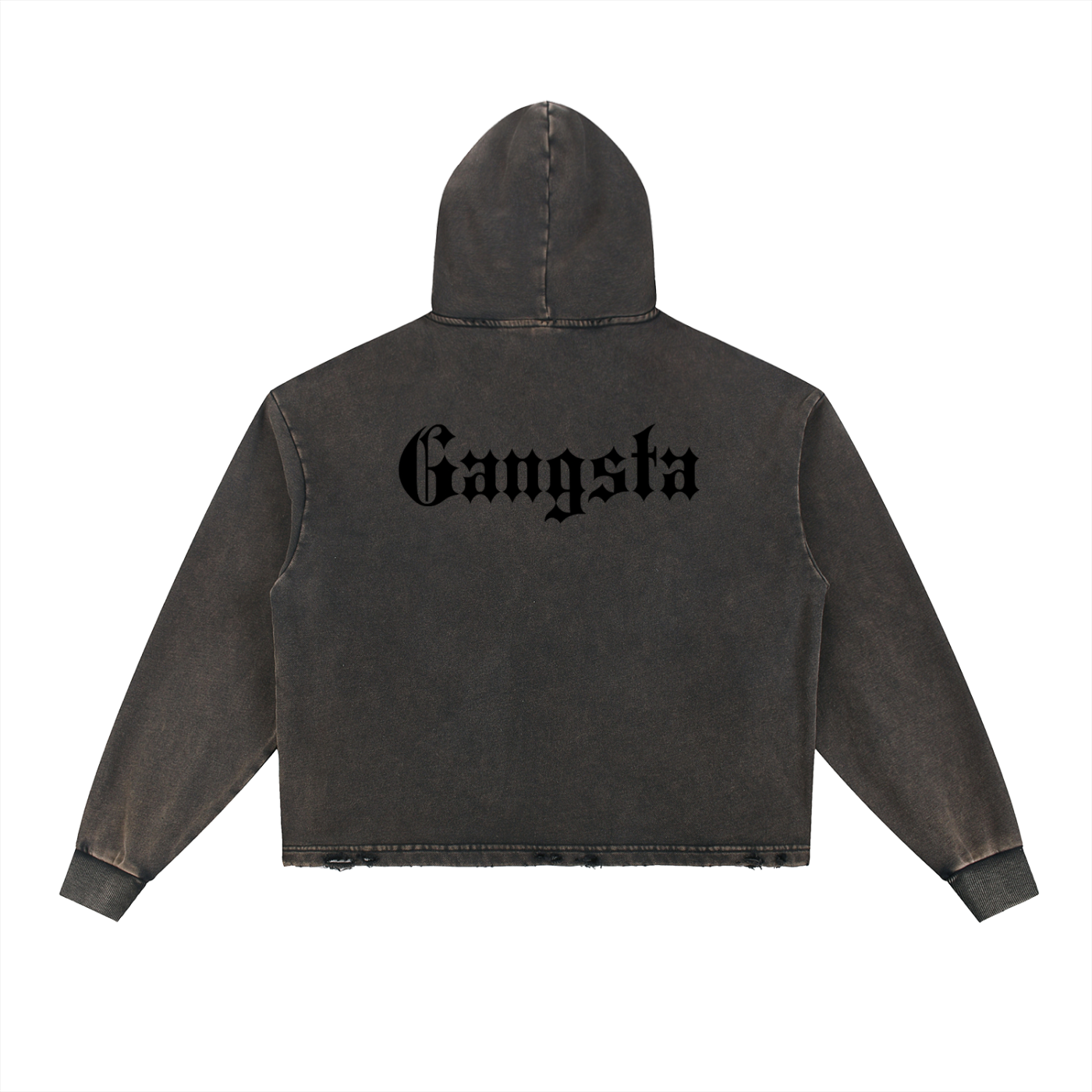 Vintage Street Washed Frayed-Hem Hoodie Unisex Loose Woven Sweatshirt