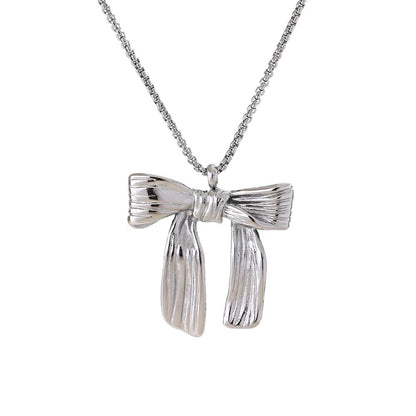 Silver Elegant Bow Pendant Necklace