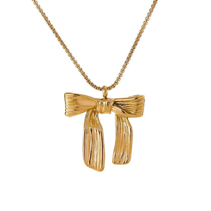 Gold Elegant Bow Pendant Necklace