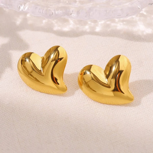 Elegant Heart Stud Earrings - Gold Plated Sophistication