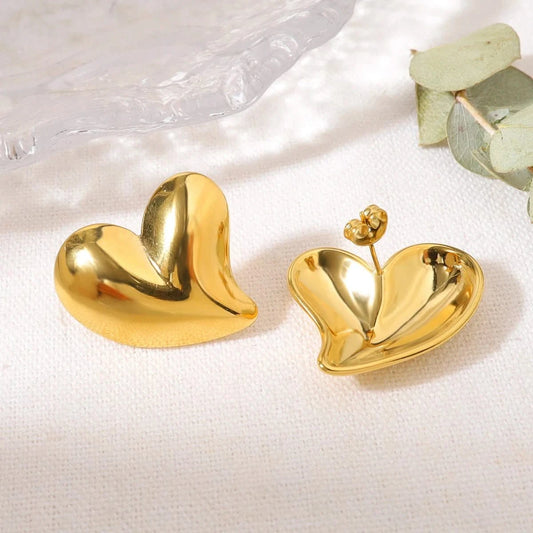 Elegant Heart Stud Earrings - Gold Plated Sophistication