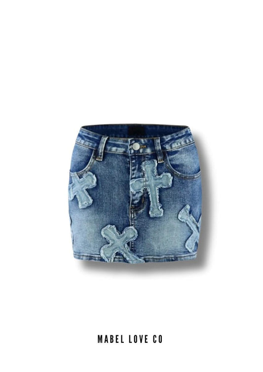 Embroidered Denim Skirt and Cropped Jacket Set