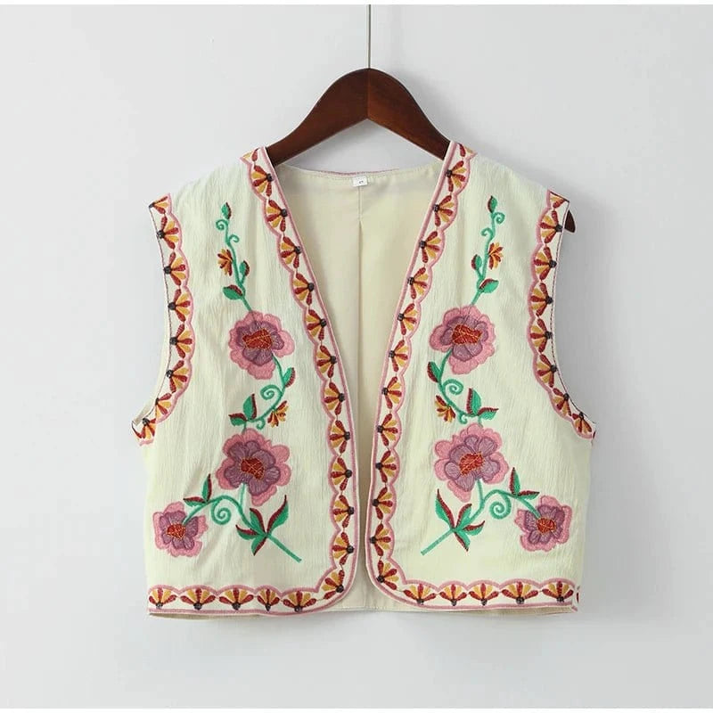 Embroidery Cropped Vest