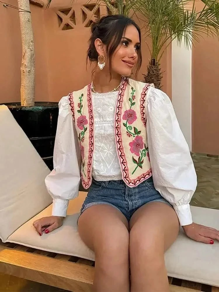 Embroidery Vest Women Elegant V-neck - Mabel Love Co Embroidery Vest Women Elegant V-neck - Mabel Love Co