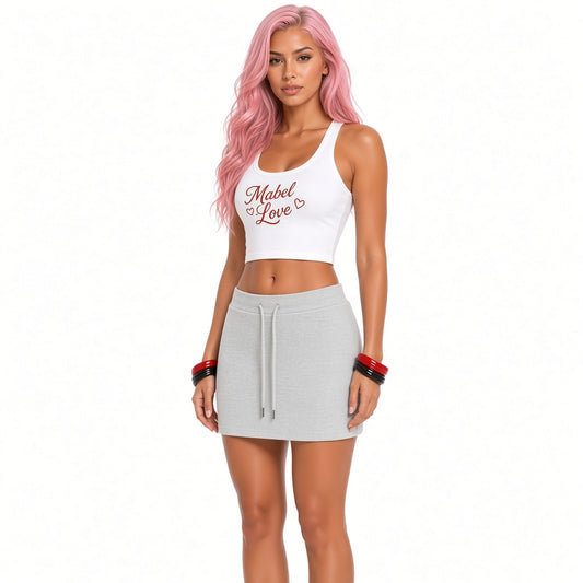 Essential Drawstring Skirt — Flower Gray close-up