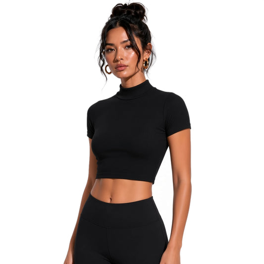Essential Slim Fit Mock Neck T-Shirt — close-up
