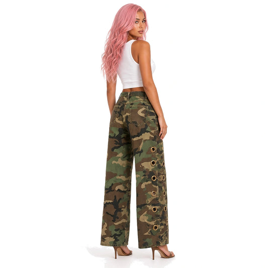 Eyelet Camo Wide-Leg Jeans — back